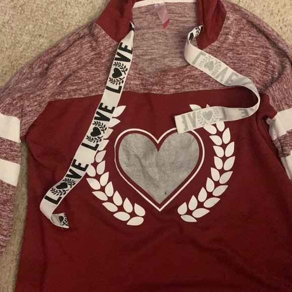 LG11/13 no boundaries maroon long sleeve shirt with hoodie (love) light use - Picture 2 of 5